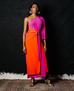 Silk One Shoulder Wrap Dress