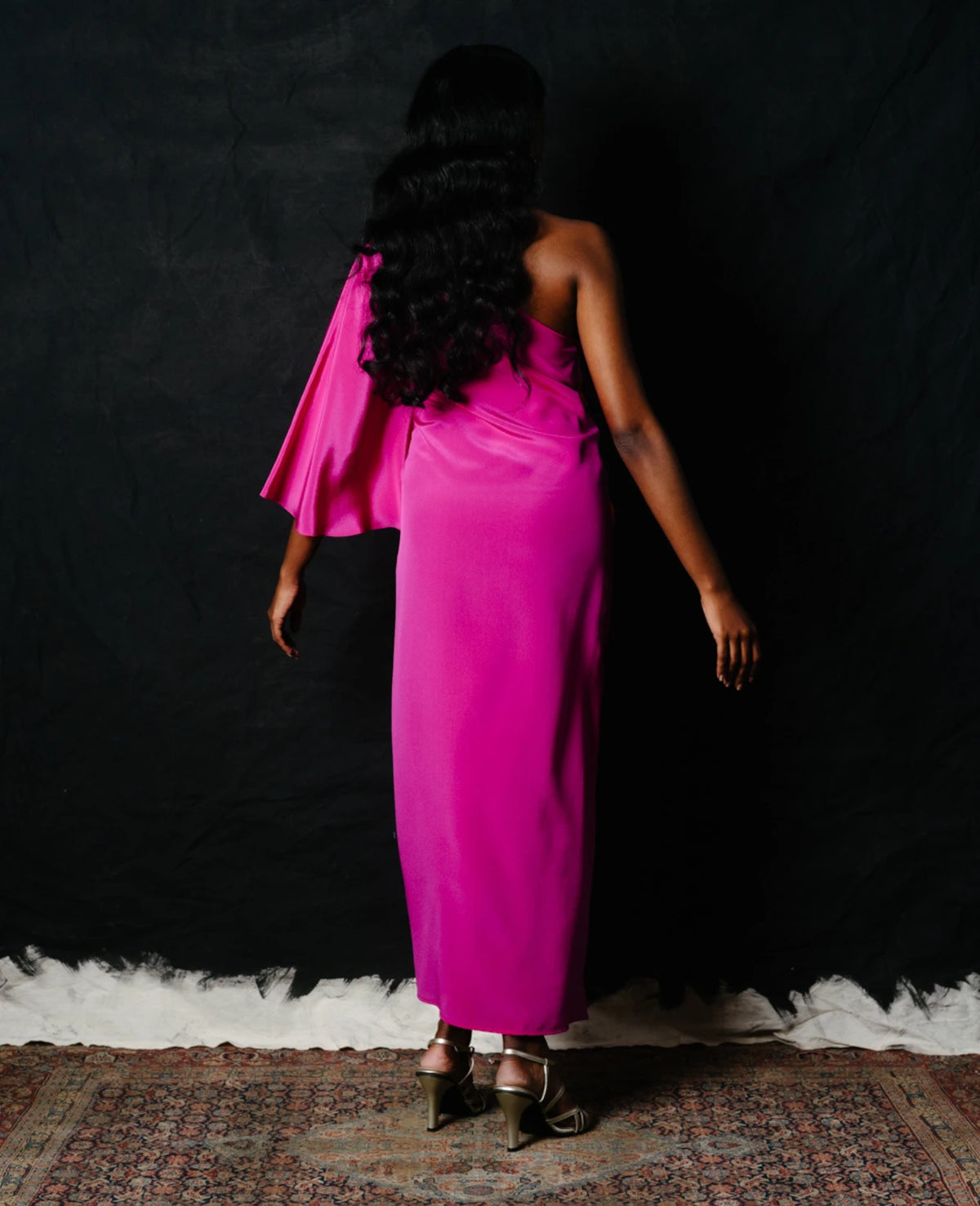 Silk One Shoulder Wrap Dress