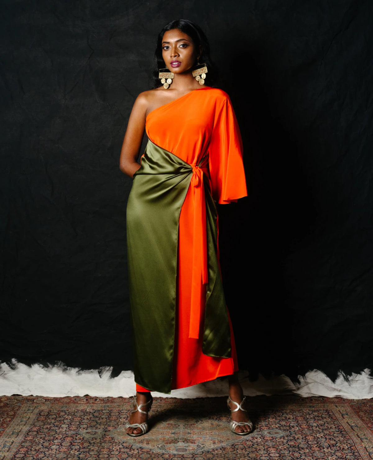 Silk One Shoulder Wrap Dress