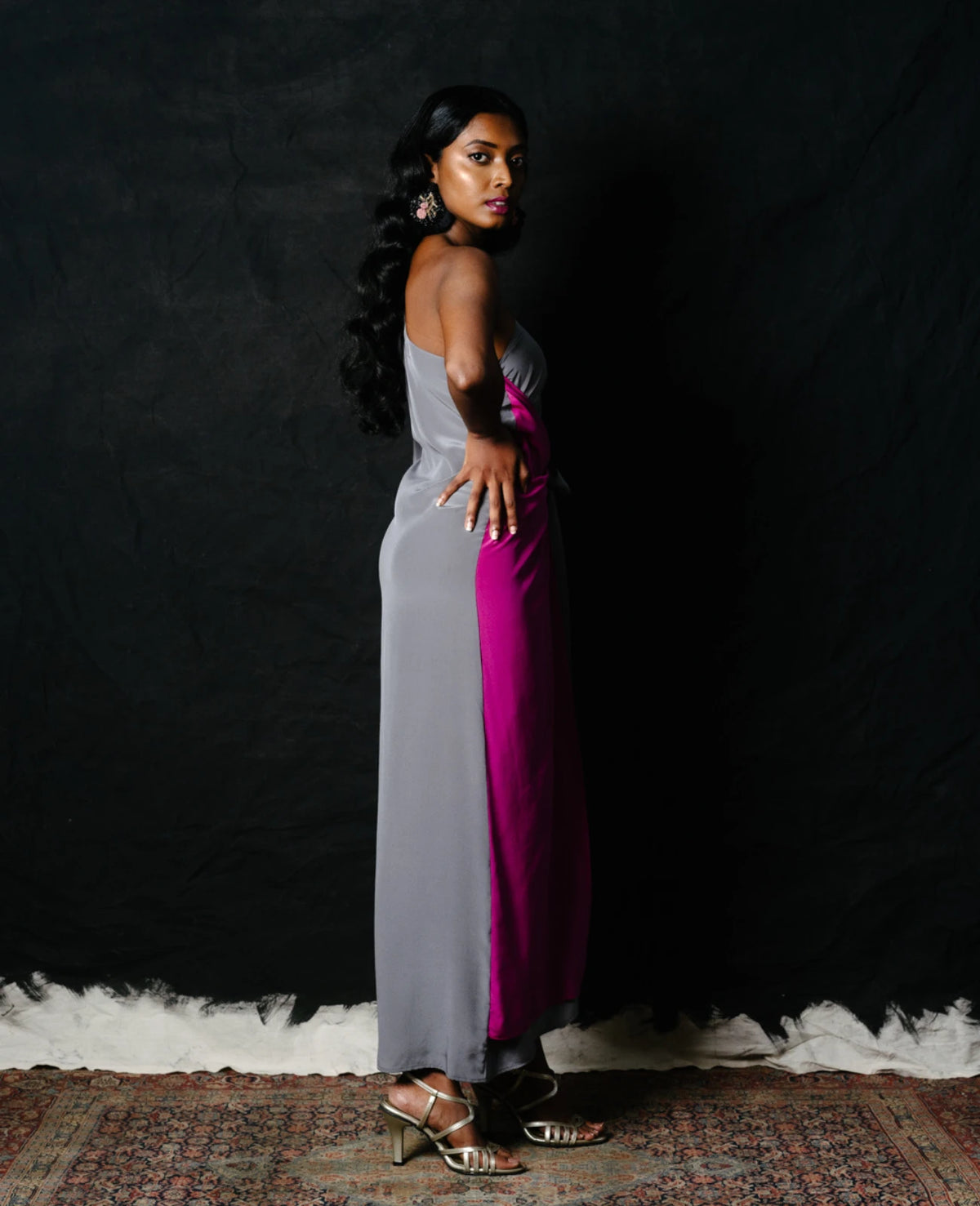 Silk One Shoulder Wrap Dress