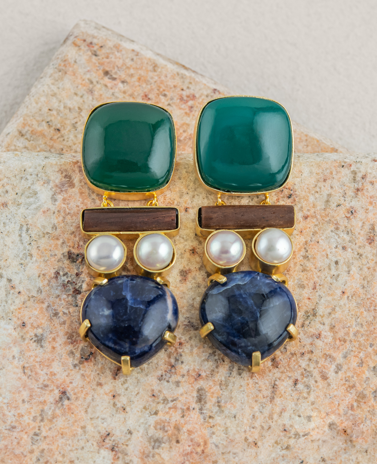 Adina. Green Onyx, Pearl & Lapis
