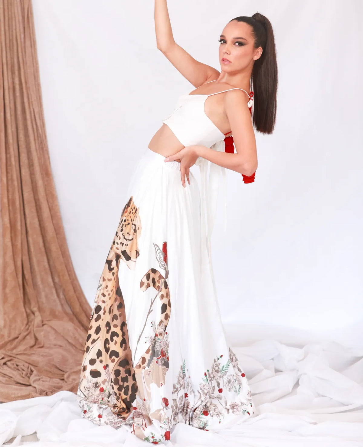 White Crop Top with Red Roses