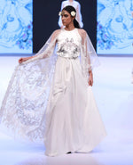 Drape Satin Printed and Embroidred Dress