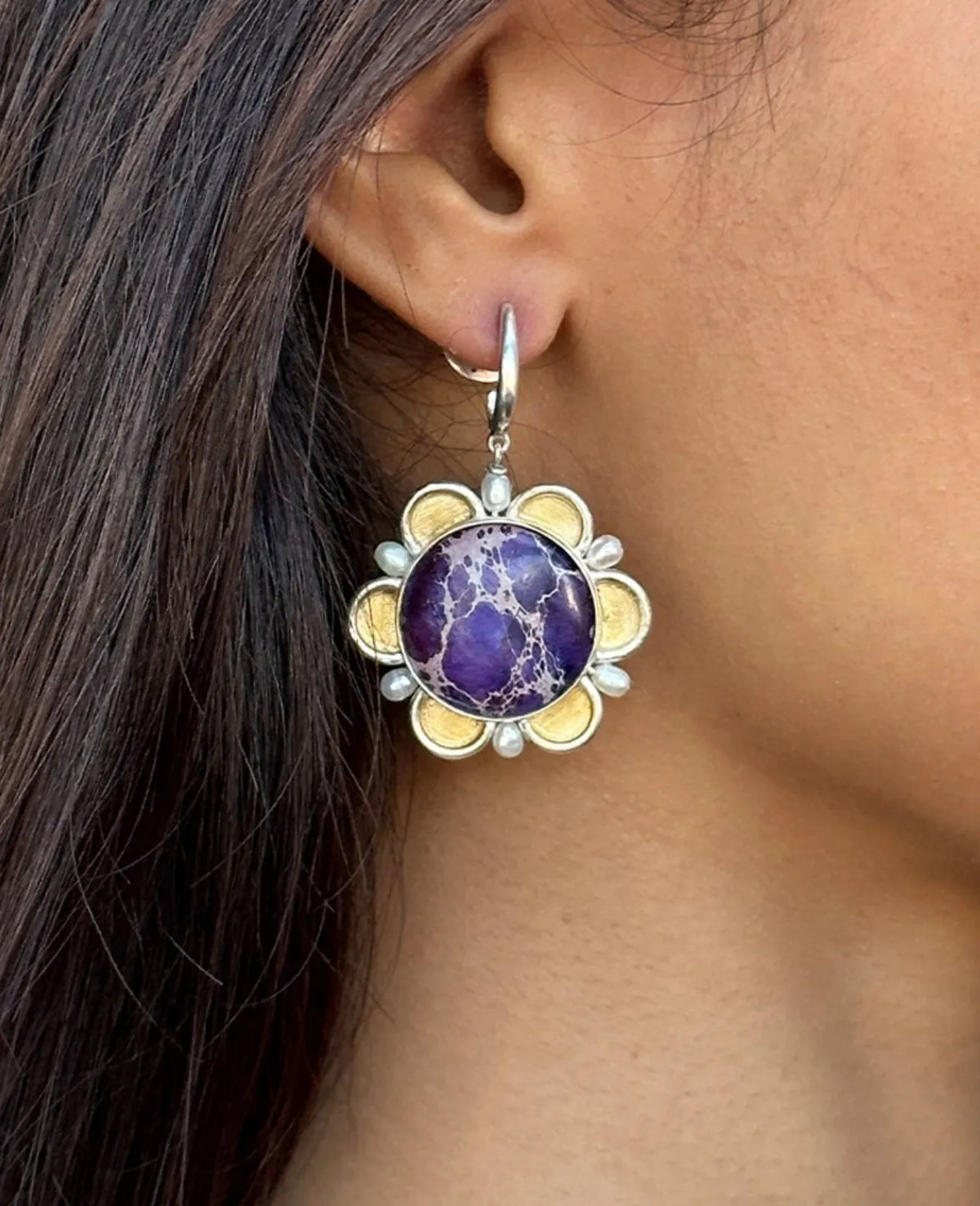 Lavendar Pearl Halo Earrings