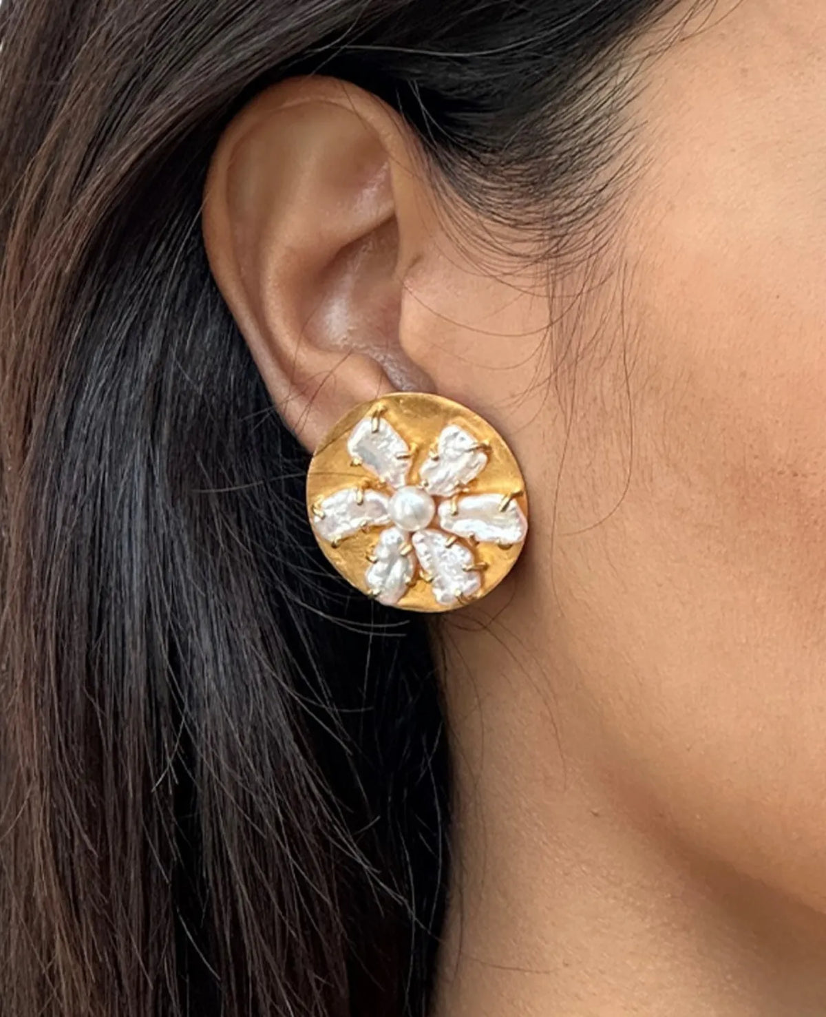 Golden Pearl Bloom Earrings