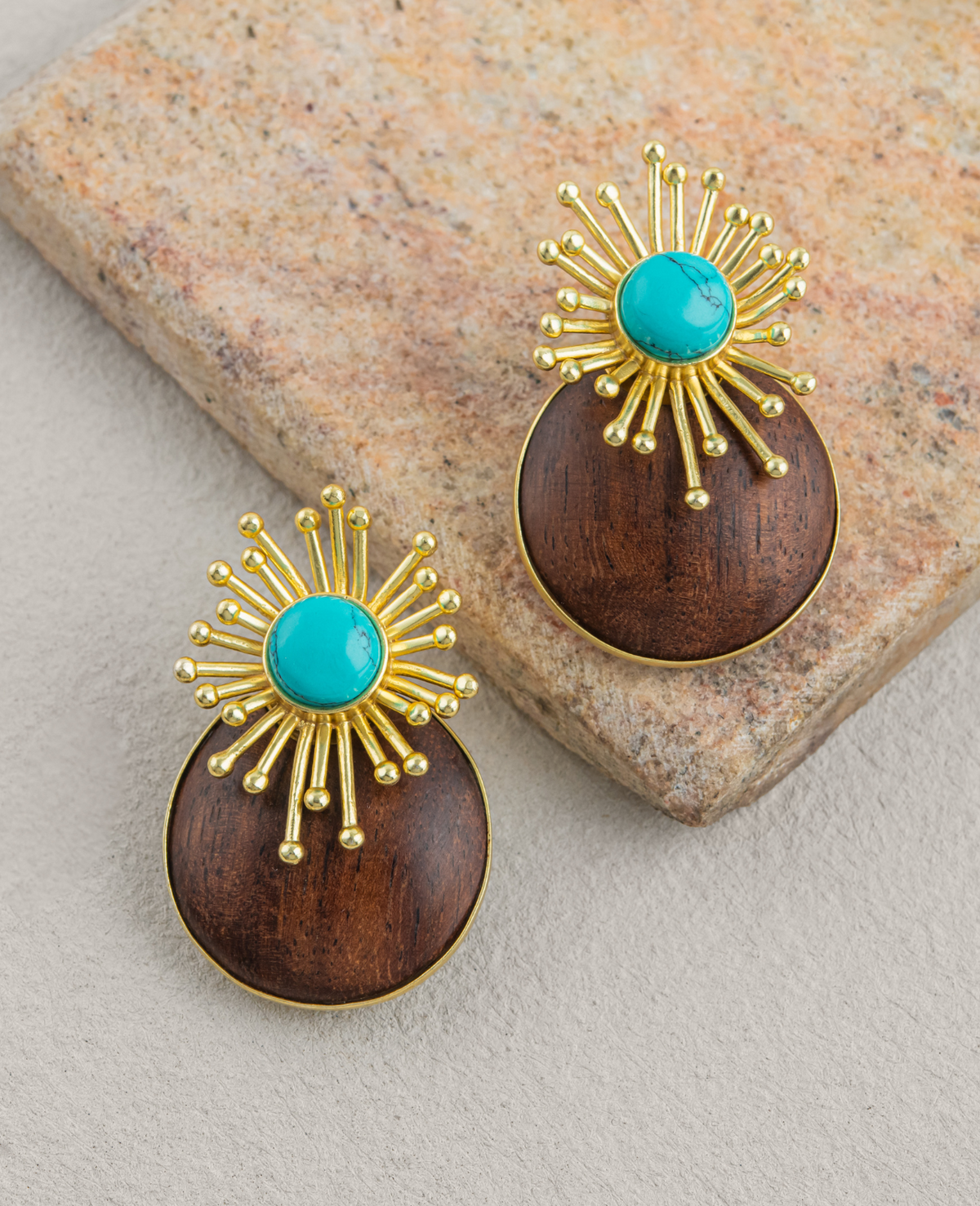 Isla Earrings Turquoise & Wood Rays