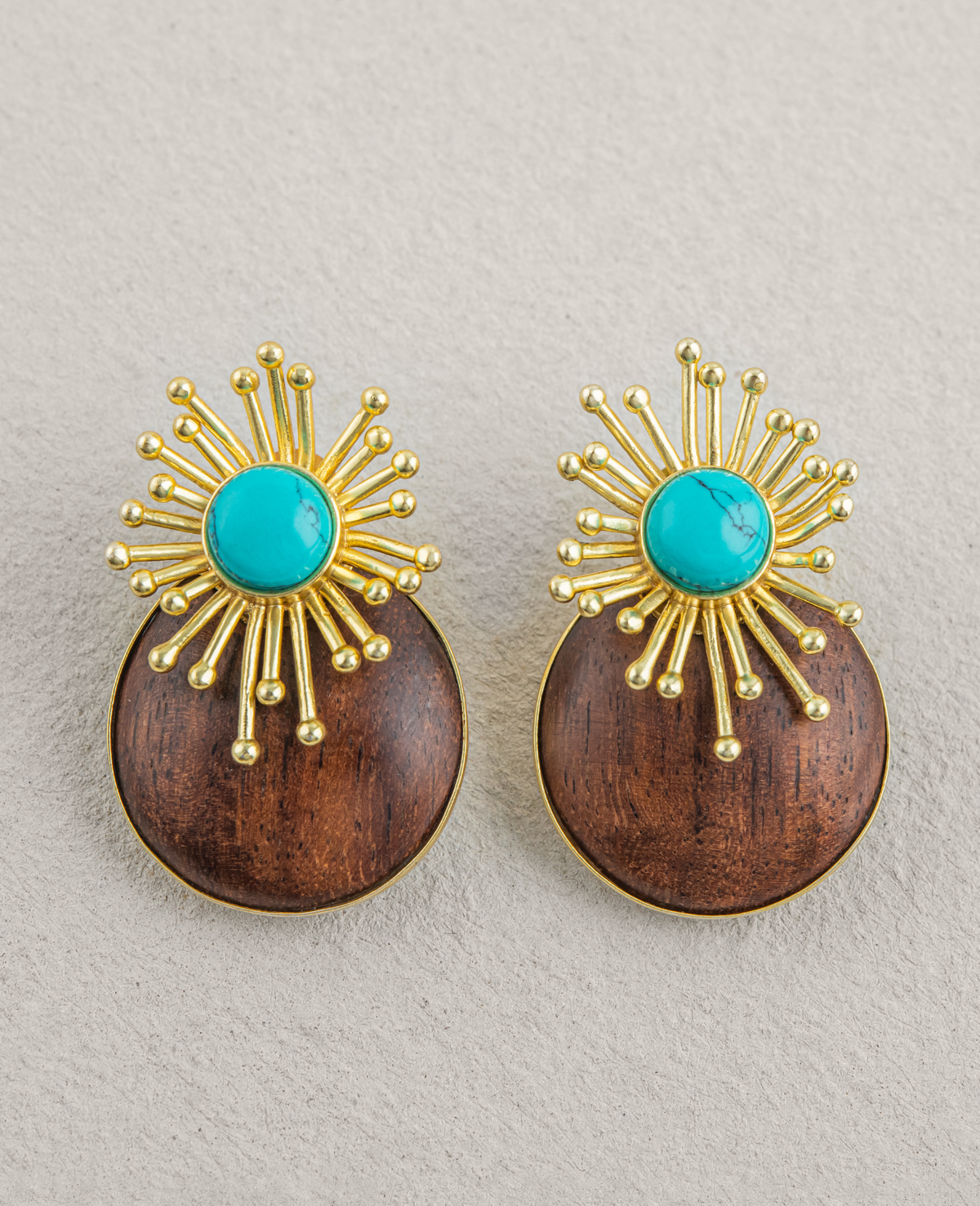 Isla Earrings Turquoise & Wood Rays